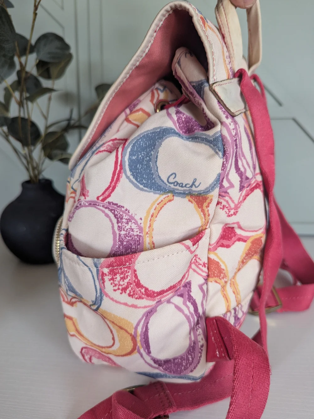 Coach Multicolor Signature Canvas Backpack - Pink Accent